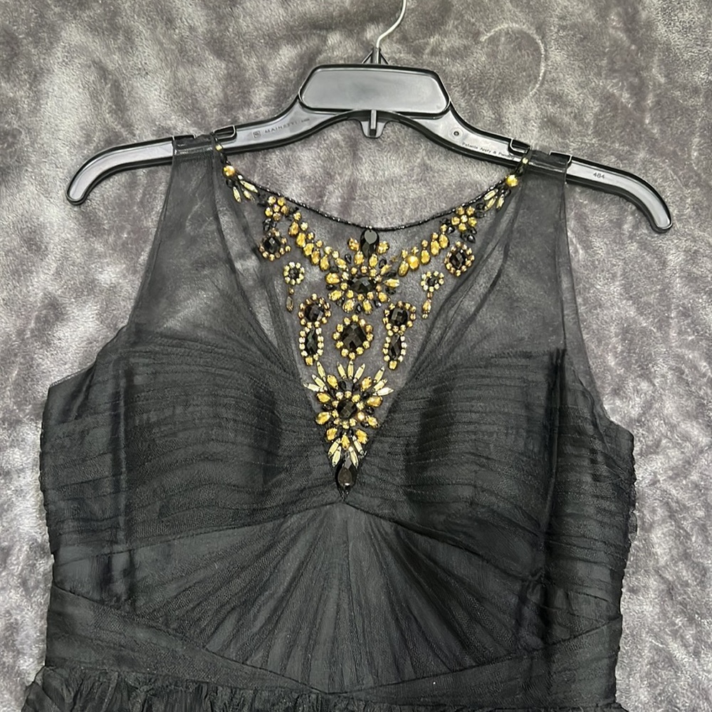 Adrianna-Papell rosette mesh Jewels illusion Neckline long gown - Picture 10 of 13
